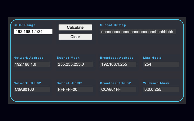 CIDR X CIDR Calculator  from Chrome web store to be run with OffiDocs Chromium online