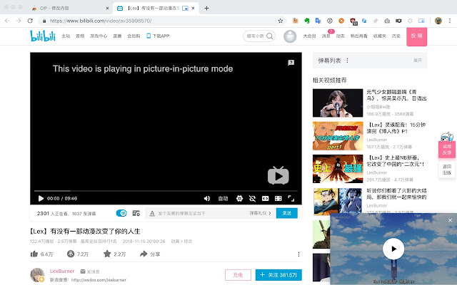 CIP Picture In Picture (AKA. PIP) player  from Chrome web store to be run with OffiDocs Chromium online