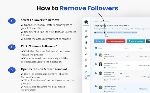 Circleboom Remove Twitter/X Followers  from Chrome web store to be run with OffiDocs Chromium online