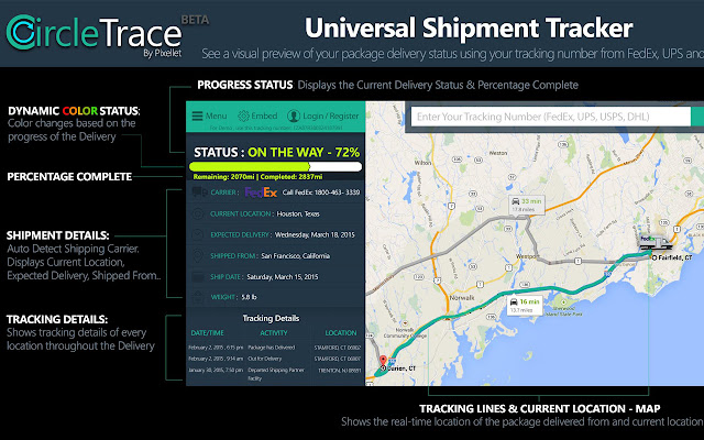 CircleTrace Universal Package Tracker uit de Chrome-webwinkel voor gebruik met OffiDocs Chromium online