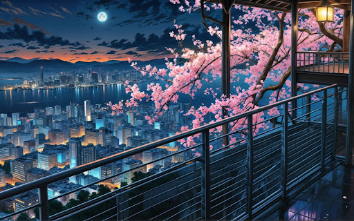 City Night with Cherry Blossoms and Moonlight  from Chrome web store to be run with OffiDocs Chromium online