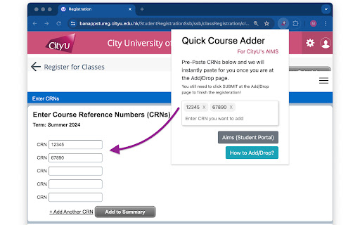 CityU Quick Course Adder  from Chrome web store to be run with OffiDocs Chromium online