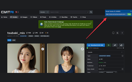 Civitai Download Link Finder  from Chrome web store to be run with OffiDocs Chromium online