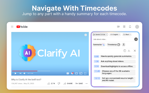 Clarify AI: YouTube Summary with Gemini  from Chrome web store to be run with OffiDocs Chromium online