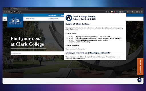 Clark College Events  from Chrome web store to be run with OffiDocs Chromium online