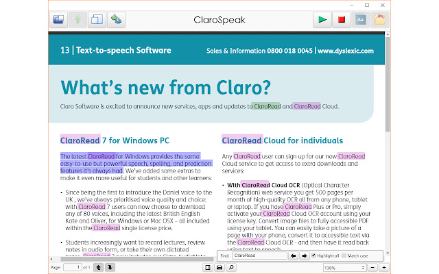 ClaroSpeak  from Chrome web store to be run with OffiDocs Chromium online