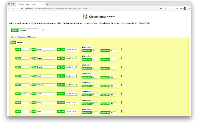 Classminder  from Chrome web store to be run with OffiDocs Chromium online