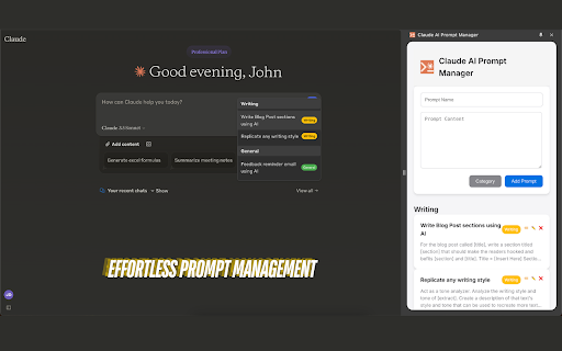 Claude AI Prompt Manager  from Chrome web store to be run with OffiDocs Chromium online