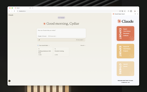 Claude Magic Export  from Chrome web store to be run with OffiDocs Chromium online