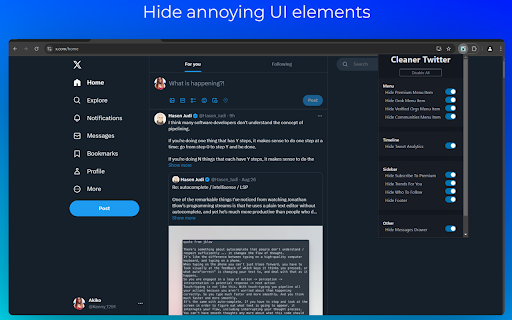 Cleaner Twitter  from Chrome web store to be run with OffiDocs Chromium online