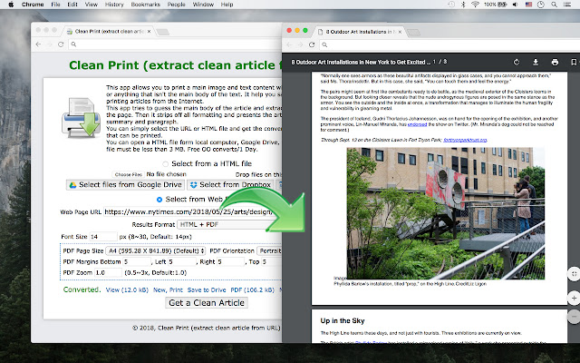 Cetak Bersih (ekstrak artikel bersih) daripada kedai web Chrome untuk dijalankan dengan OffiDocs Chromium dalam talian