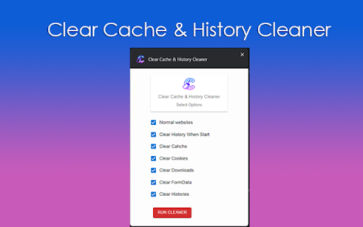 Clear Cache  History Cleaner  from Chrome web store to be run with OffiDocs Chromium online