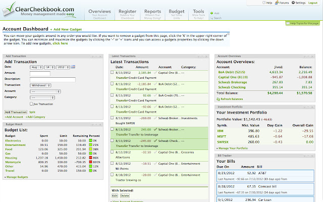 ClearCheckbook Money Management  from Chrome web store to be run with OffiDocs Chromium online