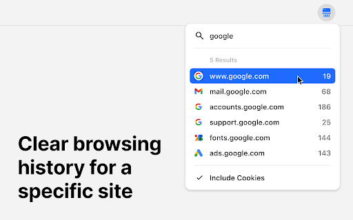 Clear History by Site  from Chrome web store to be run with OffiDocs Chromium online