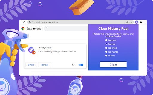 ClearHistoryFast  from Chrome web store to be run with OffiDocs Chromium online