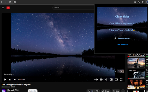 Clear Skies YouTube  from Chrome web store to be run with OffiDocs Chromium online