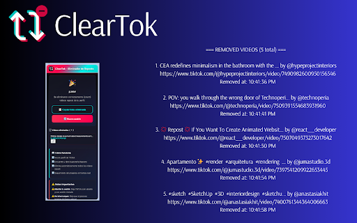 ClearTok Repost Remover  from Chrome web store to be run with OffiDocs Chromium online