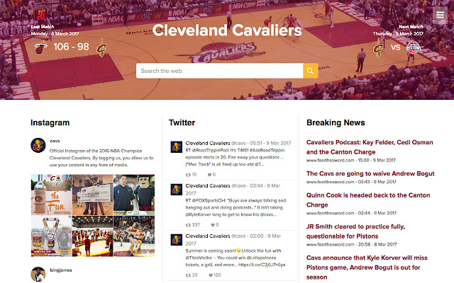 Cleveland Cavaliers by MyTab  from Chrome web store to be run with OffiDocs Chromium online
