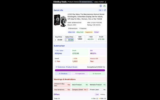 ClickBuy Deals Amazon FBA Analysis Tool  from Chrome web store to be run with OffiDocs Chromium online