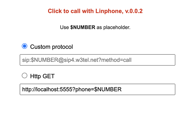 Click to call with Linphone  from Chrome web store to be run with OffiDocs Chromium online