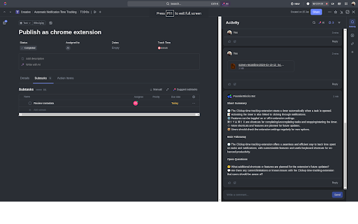 Clickup Automatic Time Tracking  from Chrome web store to be run with OffiDocs Chromium online