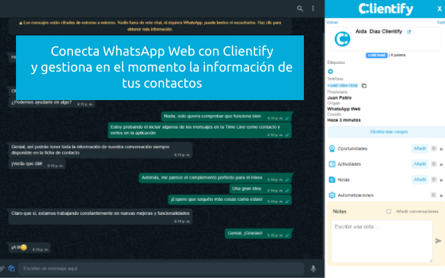 Clientify Whats Connector  from Chrome web store to be run with OffiDocs Chromium online