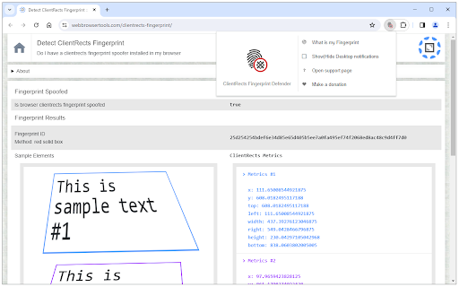 ClientRects Fingerprint Defender  from Chrome web store to be run with OffiDocs Chromium online
