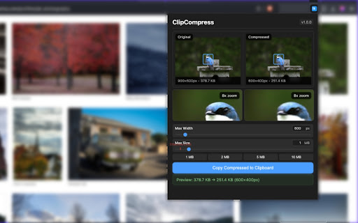 ClipCompress  from Chrome web store to be run with OffiDocs Chromium online