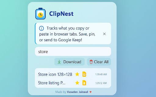 ClipNest: Smart Clipboard  Notes Manager  from Chrome web store to be run with OffiDocs Chromium online