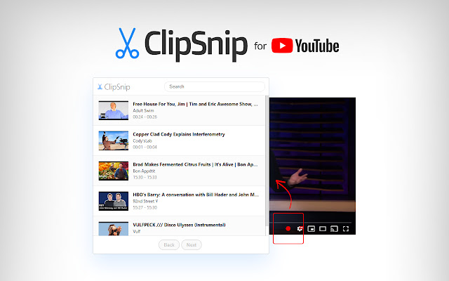 ClipSnip pour YouTube™ de la boutique en ligne Chrome à exécuter avec OffiDocs Chromium en ligne
