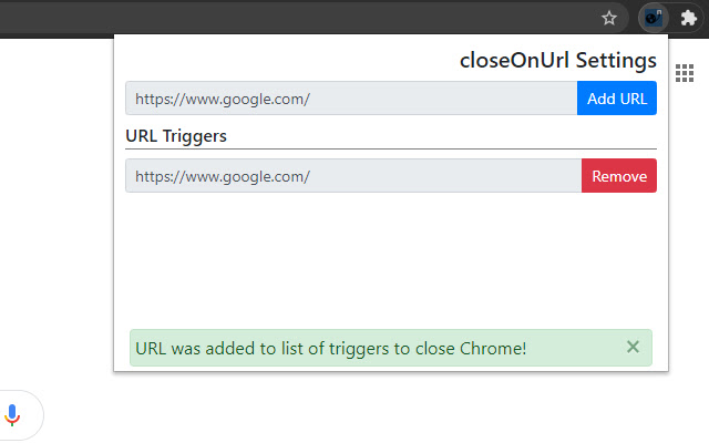 closeOnUrl  from Chrome web store to be run with OffiDocs Chromium online