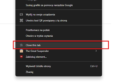 Close Tab Extension  from Chrome web store to be run with OffiDocs Chromium online