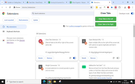 Close Tabs Extension  from Chrome web store to be run with OffiDocs Chromium online