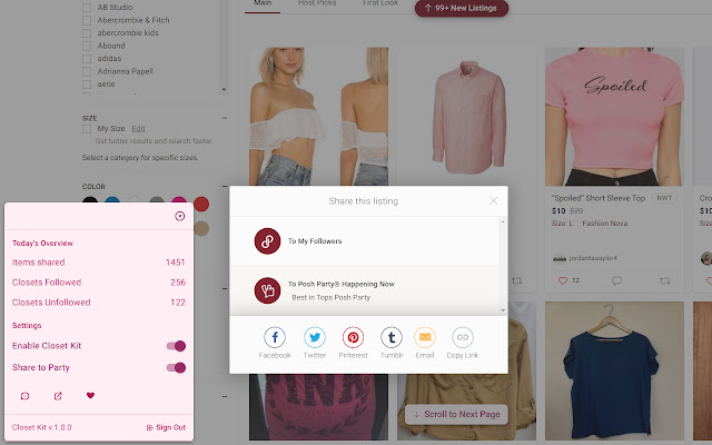 Closet Kit: #1 Poshmark Sharing Tool  from Chrome web store to be run with OffiDocs Chromium online