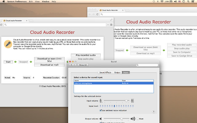 Cloud Audio Recorder  from Chrome web store to be run with OffiDocs Chromium online