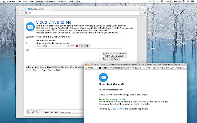 Cloud Drive to Mail  from Chrome web store to be run with OffiDocs Chromium online