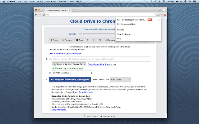 クラウド ドライブ、Chrome Web ストアから ChromeCast™ への URL を OffiDocs Chromium オンラインで実行する