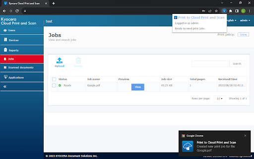 Cloud Print and Scan Chrome Extension  from Chrome web store to be run with OffiDocs Chromium online