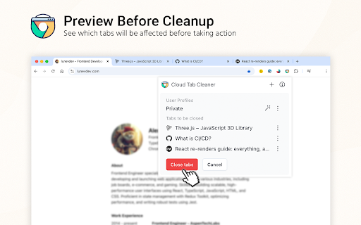 Cloud Tab Cleaner: Organize, Group, and Clean Tabs  from Chrome web store to be run with OffiDocs Chromium online