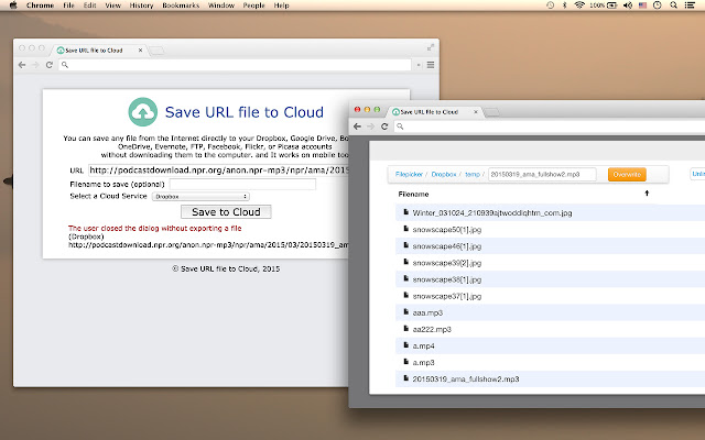 Cloud Transfer, Save web file to Cloud  from Chrome web store to be run with OffiDocs Chromium online