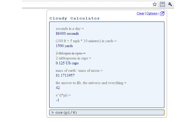 Cloudy Calculator 2  from Chrome web store to be run with OffiDocs Chromium online