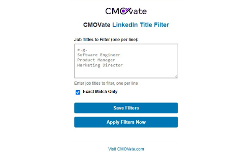 CMOVate LinkedIn Title Filter  from Chrome web store to be run with OffiDocs Chromium online