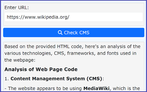 CMS Checker  from Chrome web store to be run with OffiDocs Chromium online