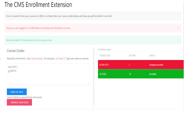 CMS Enrollment extension  from Chrome web store to be run with OffiDocs Chromium online