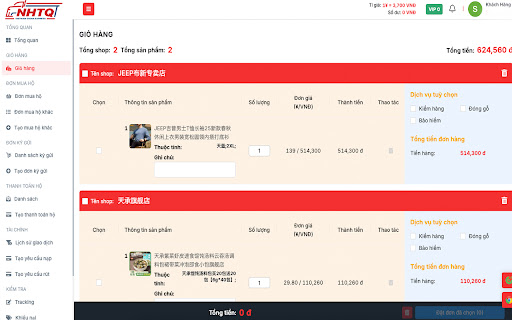 CÔNG CỤ ĐẶT HÀNG NHTQ.NET LOGISTICS  from Chrome web store to be run with OffiDocs Chromium online