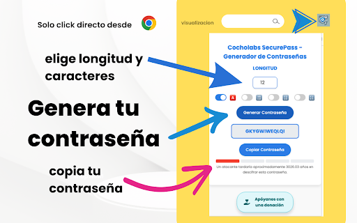 Cocholabs SecurePass Generador de Contraseñas  from Chrome web store to be run with OffiDocs Chromium online