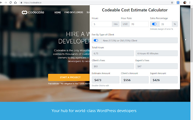 Codeable Cost Estimate Calculator  from Chrome web store to be run with OffiDocs Chromium online