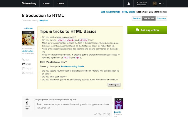 Codecademy QA Forum Fix  from Chrome web store to be run with OffiDocs Chromium online