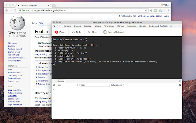 CodeceptJS TestTools  from Chrome web store to be run with OffiDocs Chromium online