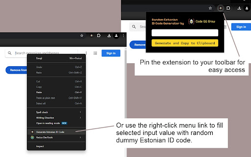 Code Grow Estonian ID Code Generator from Chrome web store to be run with OffiDocs Chromium online Code Grow Estonian ID Code Generator from Chrome web store to be run with OffiDocs Chromium online
